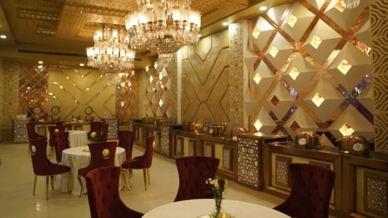 wedding venue with elegant chandeliers