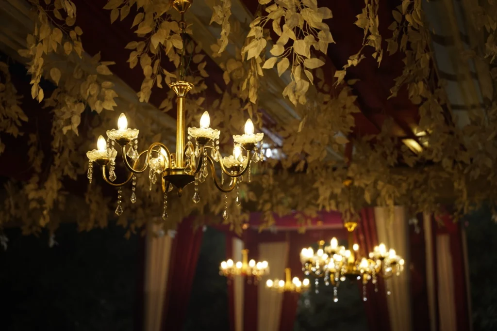 best banquet hall in Gurgaon with elegant chandeliers