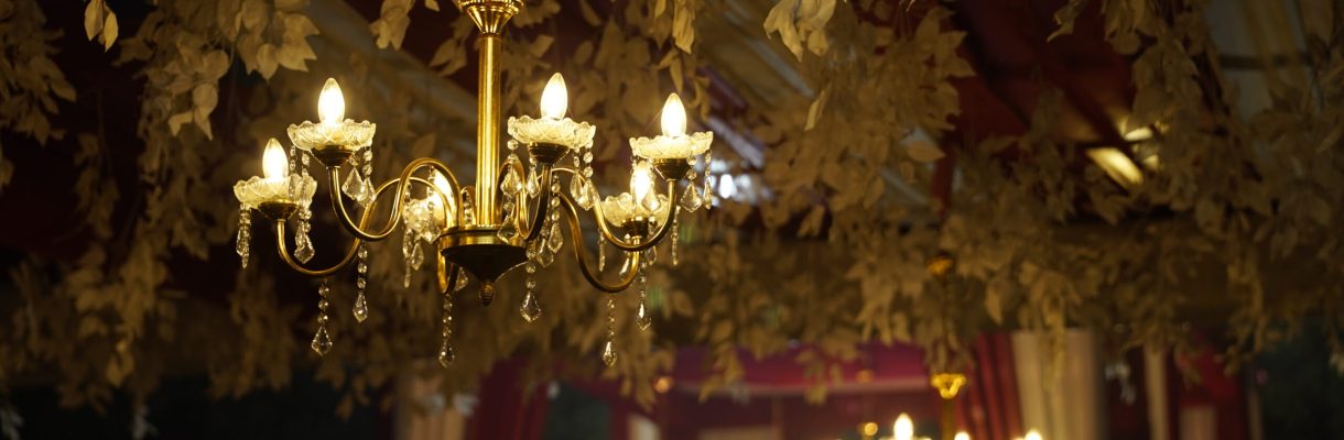 best banquet hall in Gurgaon with elegant chandeliers